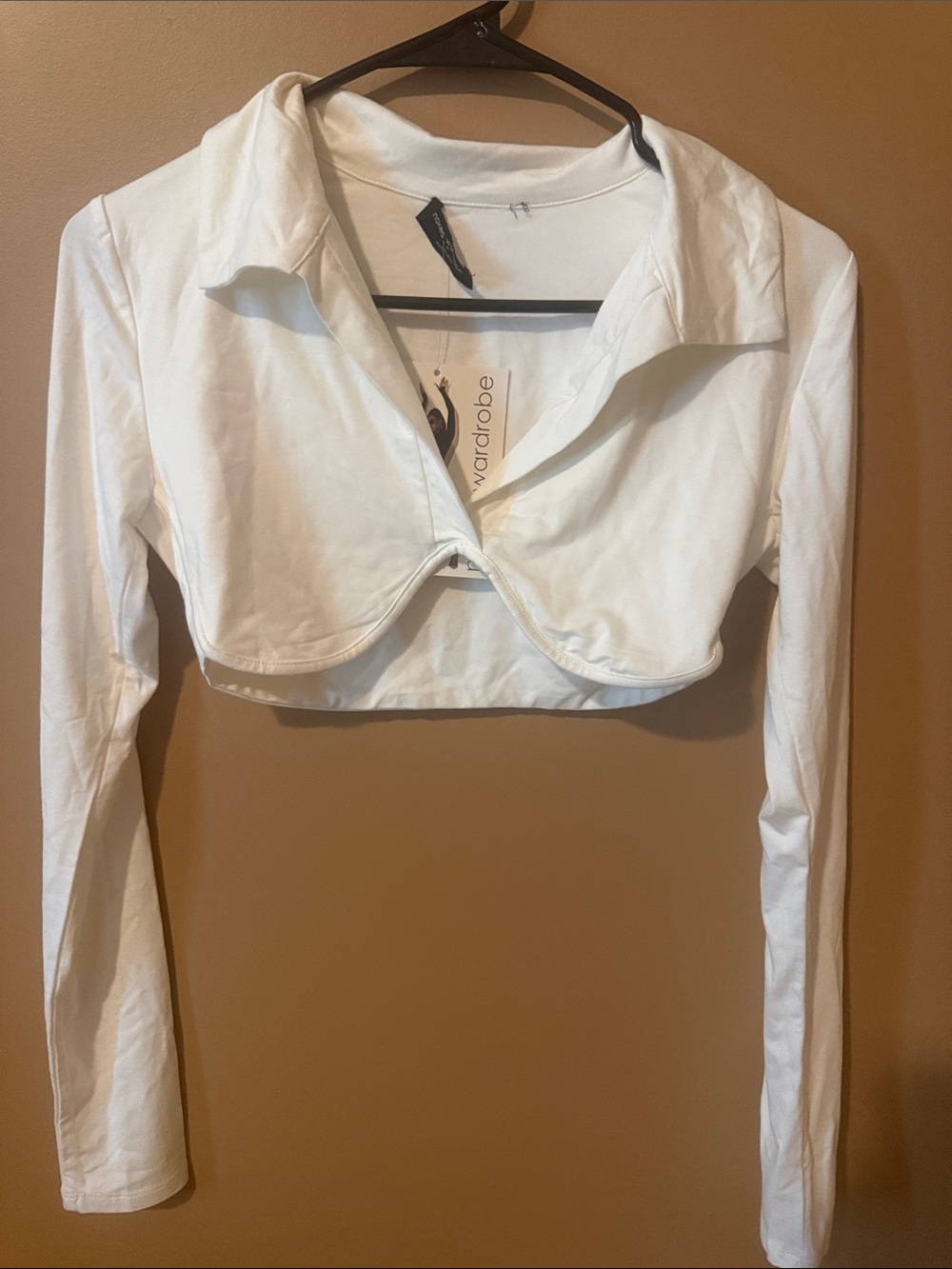 Naked wardrobe white collared long sleeve crop top. - Picture 2 of 4